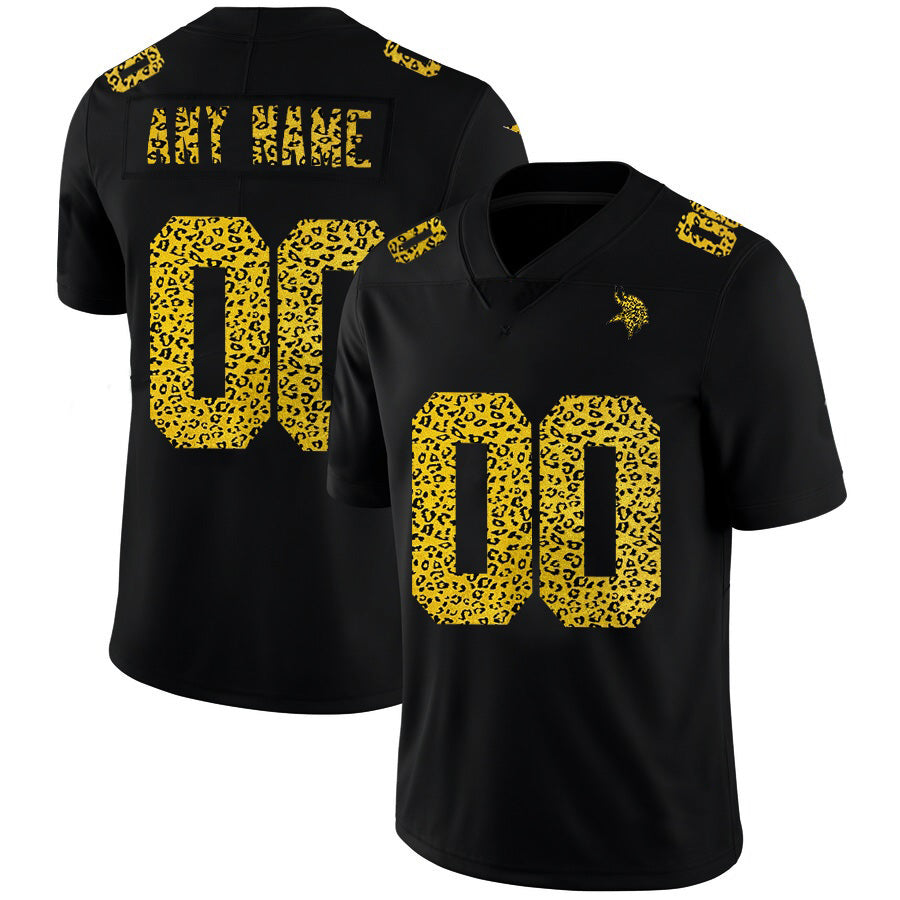 Custom MN.Vikings Black Leopard Print Fashion Vapor Limited Jersey