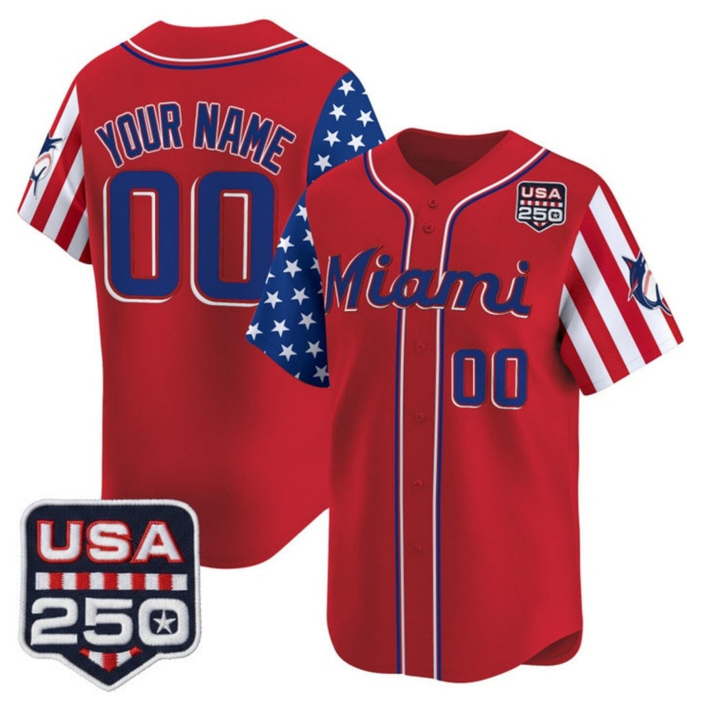 Custom Miami Marlins Red America 250 Edition Vapor Premier Limited Stitched Baseball Jersey
