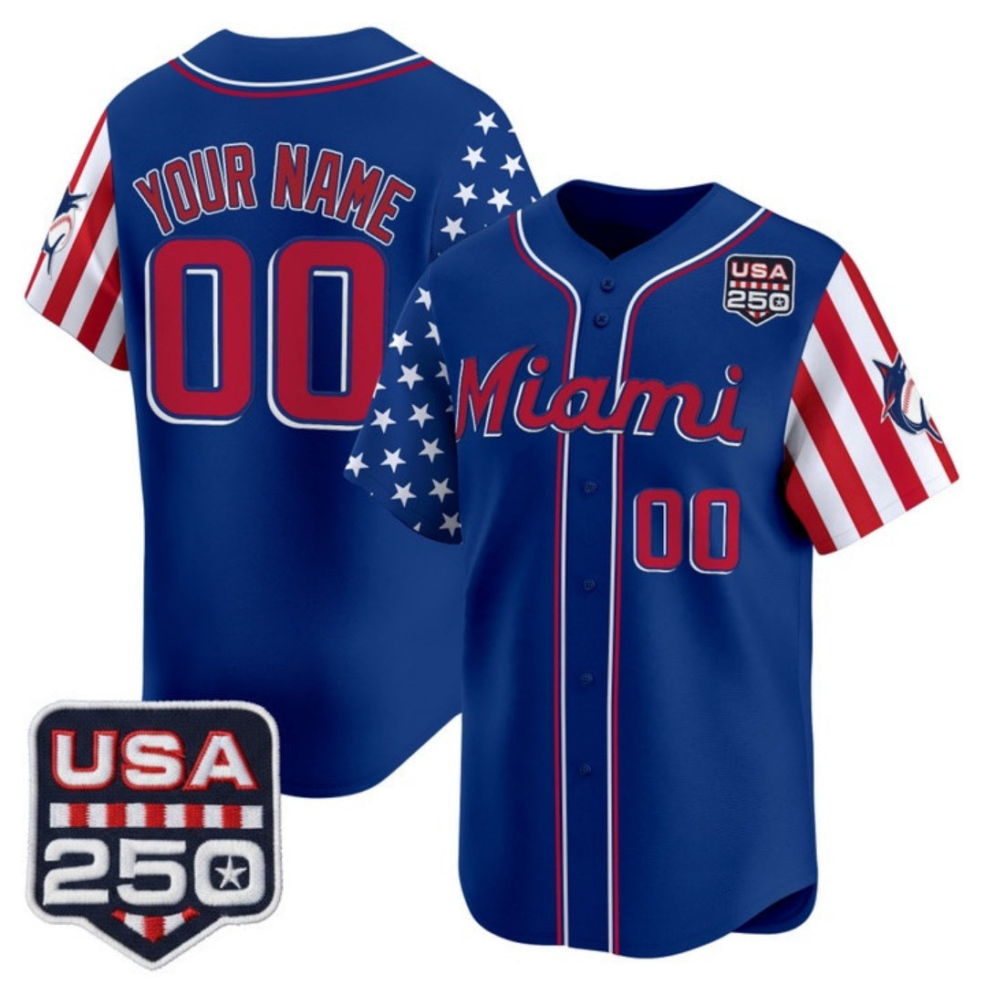 Custom Miami Marlins Royal America 250 Edition Vapor Premier Limited Stitched Baseball Jersey