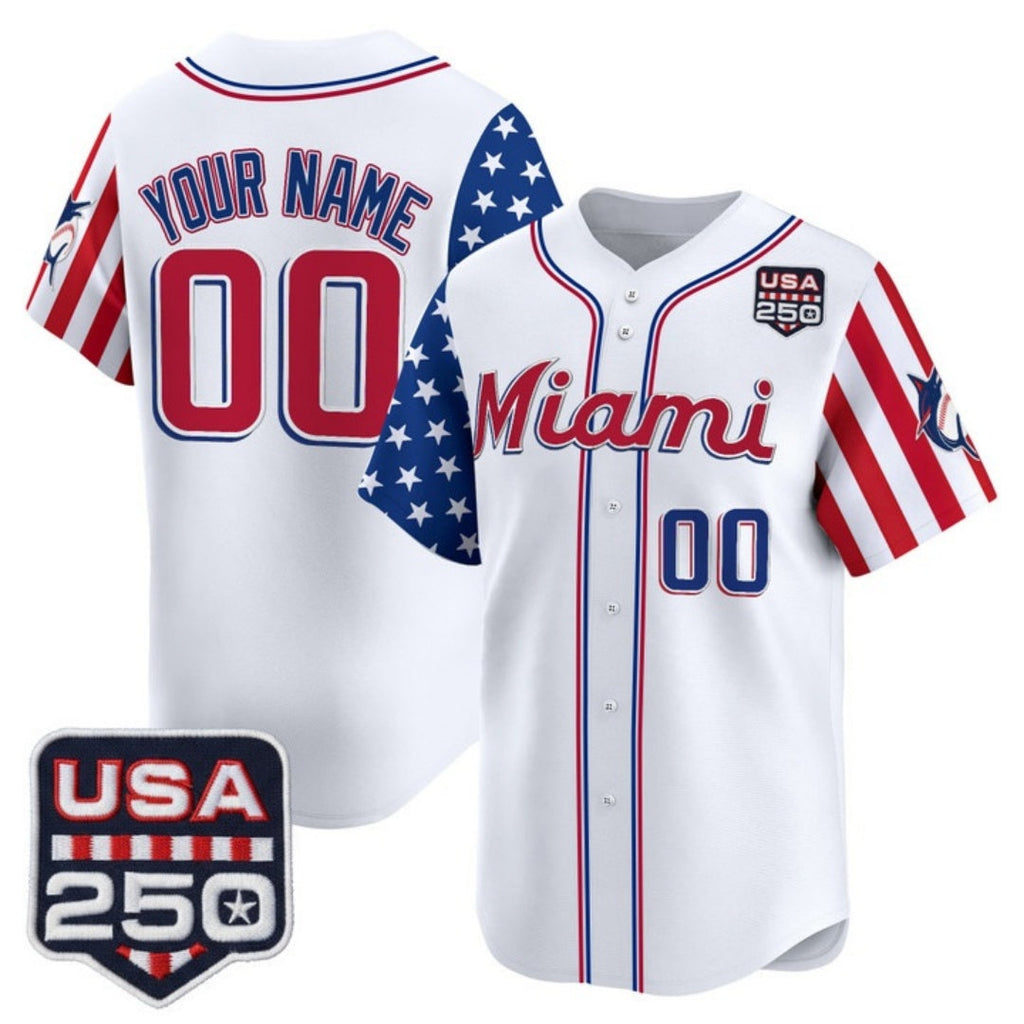 Custom Miami Marlins White America 250 Edition Vapor Premier Limited Stitched Baseball Jersey