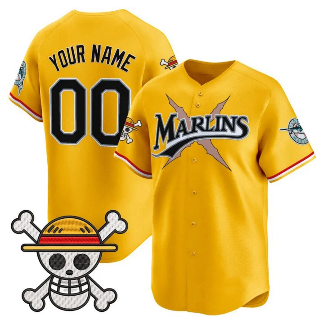 Custom Miami Marlins x One Piece Gold Vapor Premier Limited Jersey - Stitched Baseball Jersey