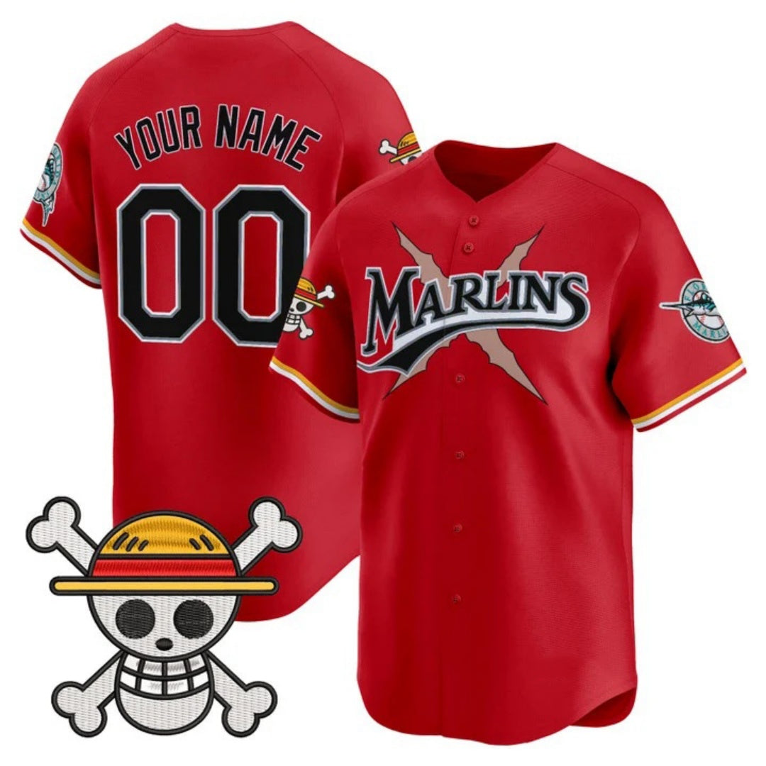 Custom Miami Marlins x One Piece Red Vapor Premier Limited Jersey - Stitched Baseball Jersey