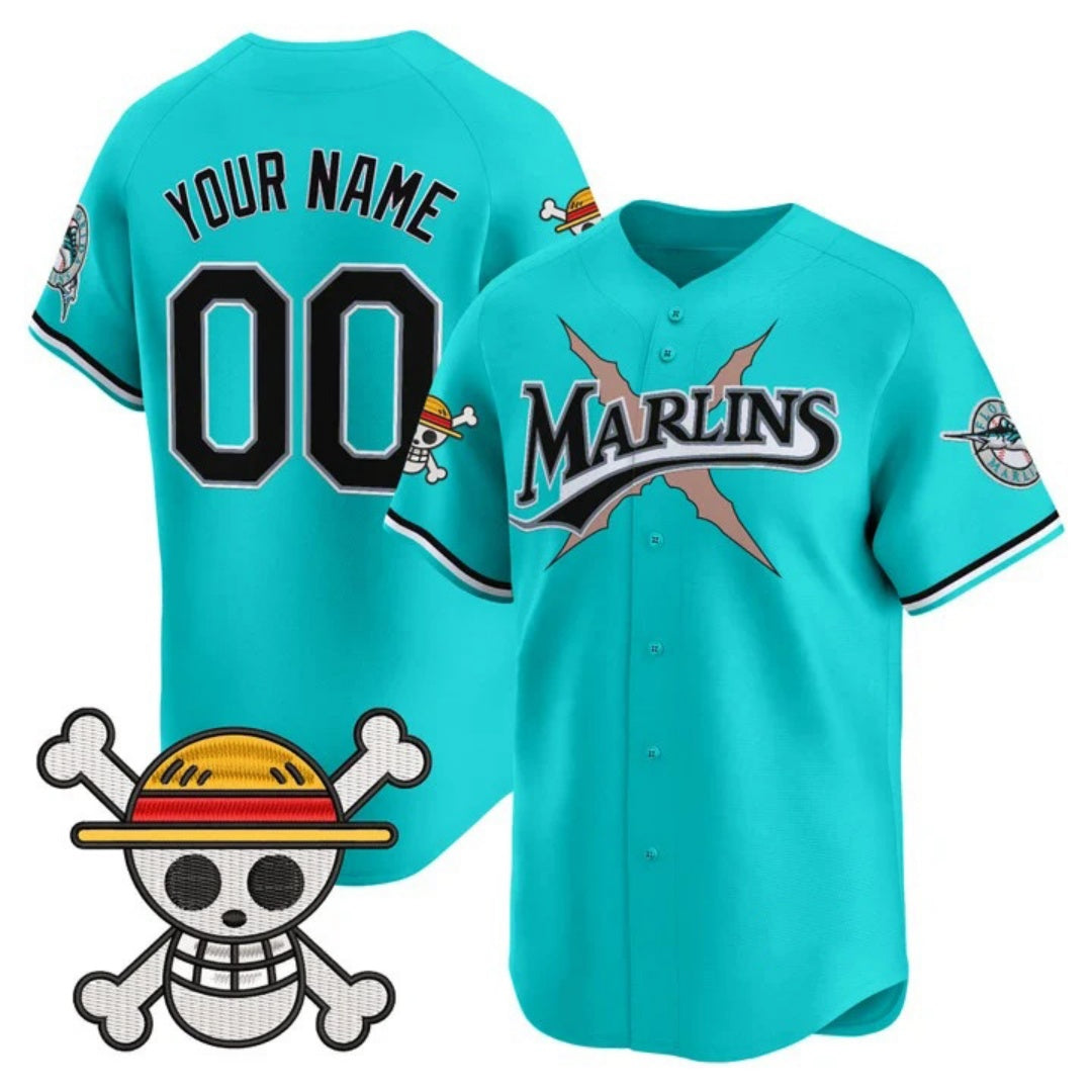 Custom Miami Marlins x One Piece Teal Vapor Premier Limited Jersey - Stitched Baseball Jersey