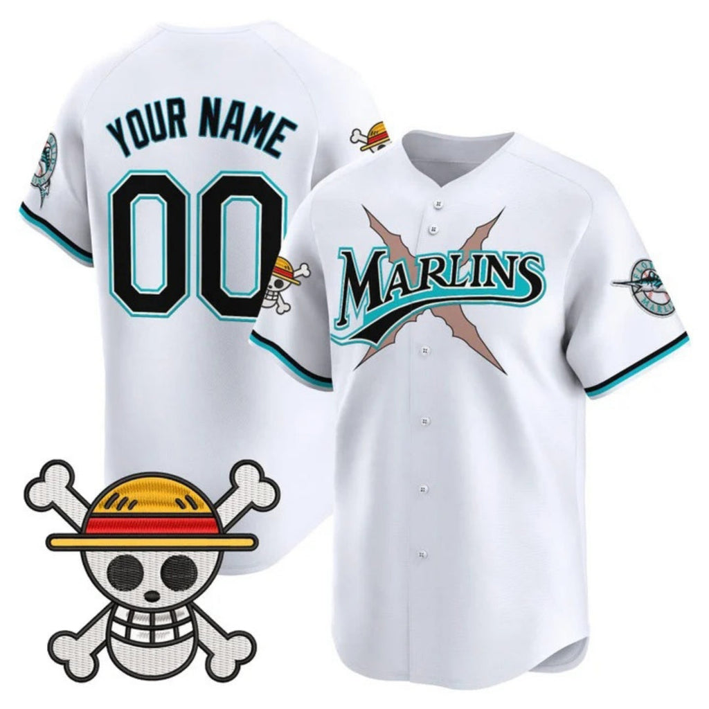 Custom Miami Marlins x One Piece White Vapor Premier Limited Jersey - Stitched Baseball Jersey