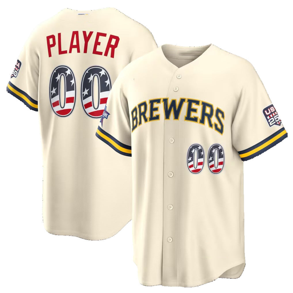 Custom Milwaukee Brewers 2026 All-Star Edition Stars & Stripes Cream Stadium Pick-A-Player Baseball Jersey