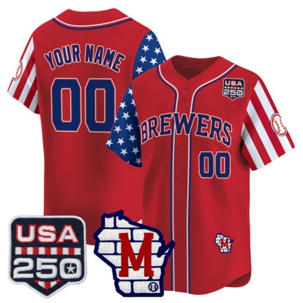 Custom Milwaukee Brewers America 250 Edition Vapor Premier Limited Red Stitched Baseball Jersey