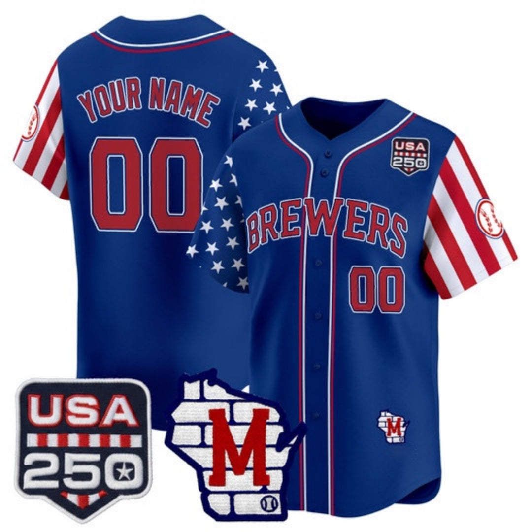 Custom Milwaukee Brewers America 250 Edition Vapor Premier Limited Royal Stitched Baseball Jersey
