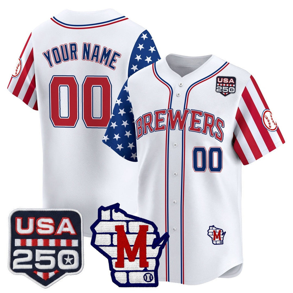 Custom Milwaukee Brewers America 250 Edition Vapor Premier Limited White Stitched Baseball Jersey