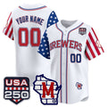 Custom Milwaukee Brewers America 250 Edition Vapor Premier Limited White Stitched Baseball Jersey