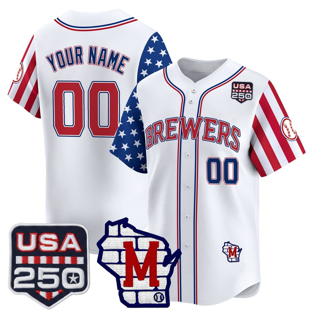 Custom Milwaukee Brewers America 250 Edition Vapor Premier Limited White Stitched Baseball Jersey