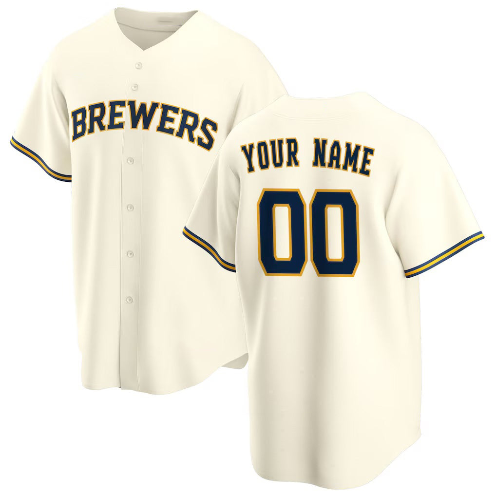 Custom Milwaukee Brewers Cream Home Replica Baseball Jersey
