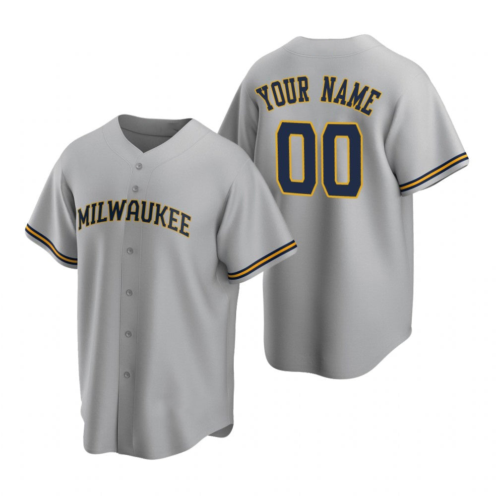 Custom Milwaukee Brewers Gray Stitched Cool Base Road Baseball Jersey