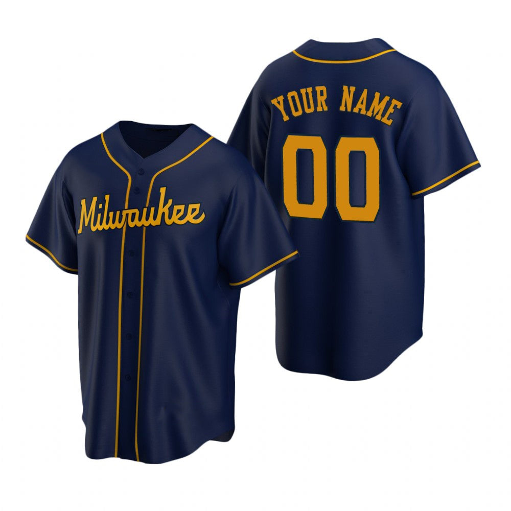 Custom Milwaukee Brewers Navy Stitched Cool Baseball Jersey