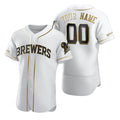 Custom Milwaukee Brewers White Stitched Flex Base Golden Edition Baseball Jersey