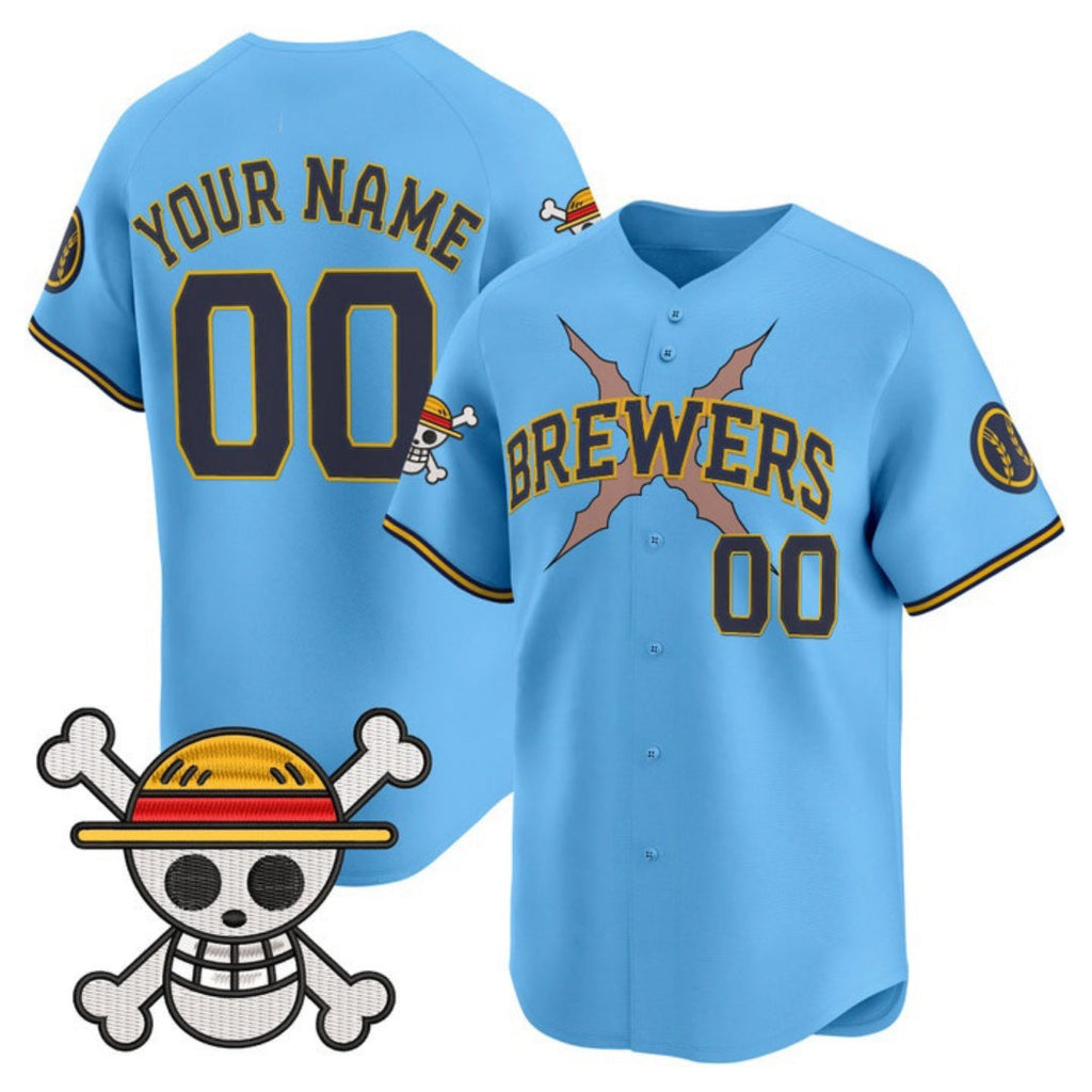 Custom Milwaukee Brewers x One Piece Light Blue Vapor Premier Limited Jersey - Stitched Baseball Jersey