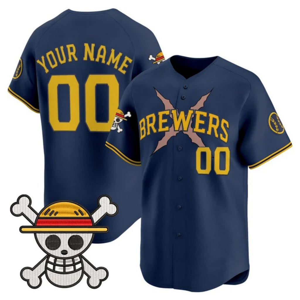 Custom Milwaukee Brewers x One Piece Navy Vapor Premier Limited Jersey - Stitched Baseball Jersey