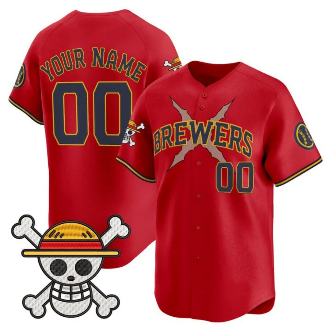 Custom Milwaukee Brewers x One Piece Red Vapor Premier Limited Jersey - Stitched Baseball Jersey