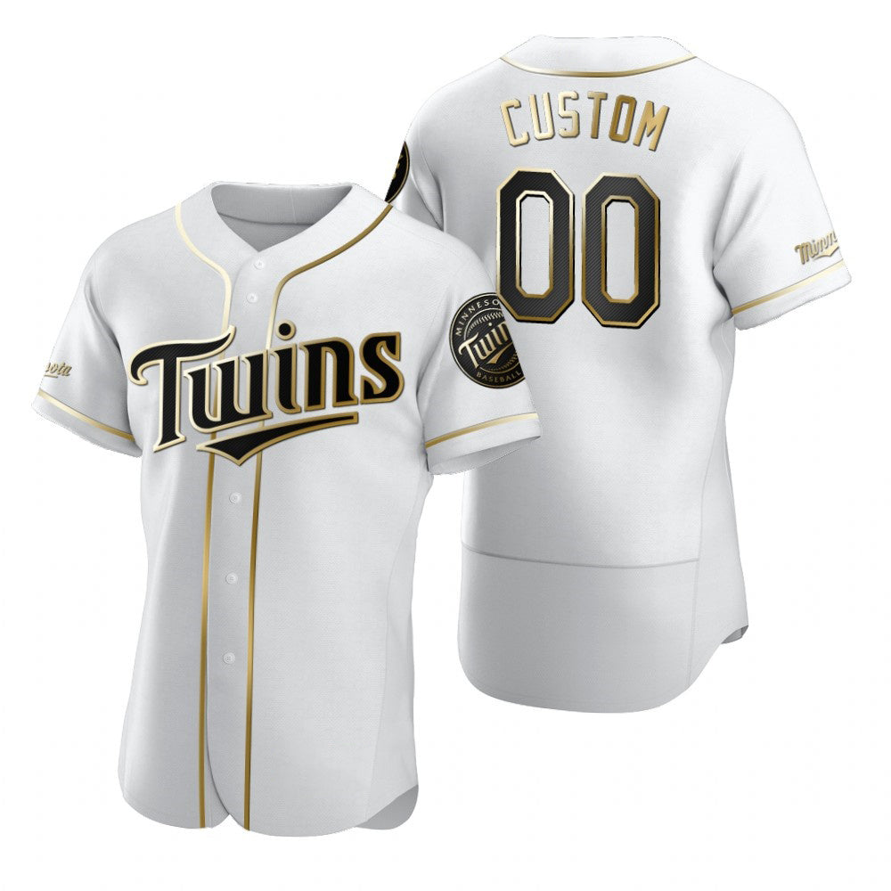 Custom Minnesota Twins White Stitched Flex Base Golden Edition Baseball Jersey