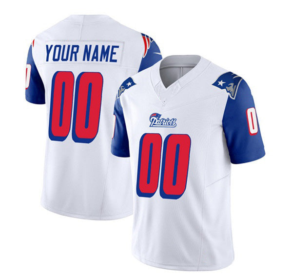 Custom NE.Patriots Active Player White Blue 2023 F.U.S.E. Throwback Limited Stitched Jersey