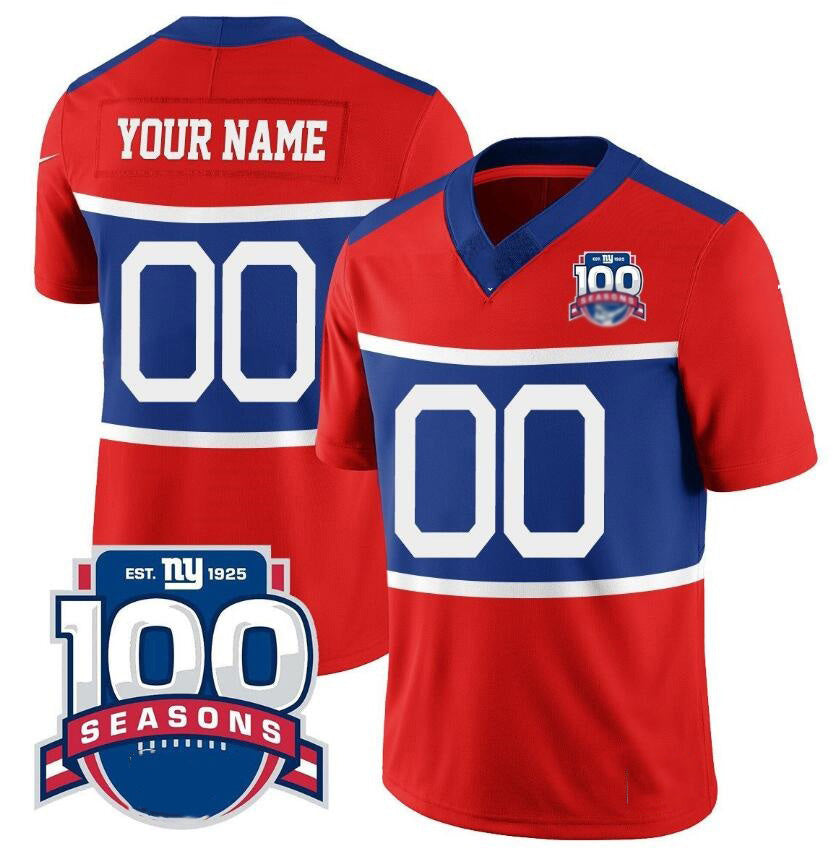 Custom NY.Giants ACTIVE PLAYER Century Red 100TH Season Commemorative Patch Limited Stitched Jersey