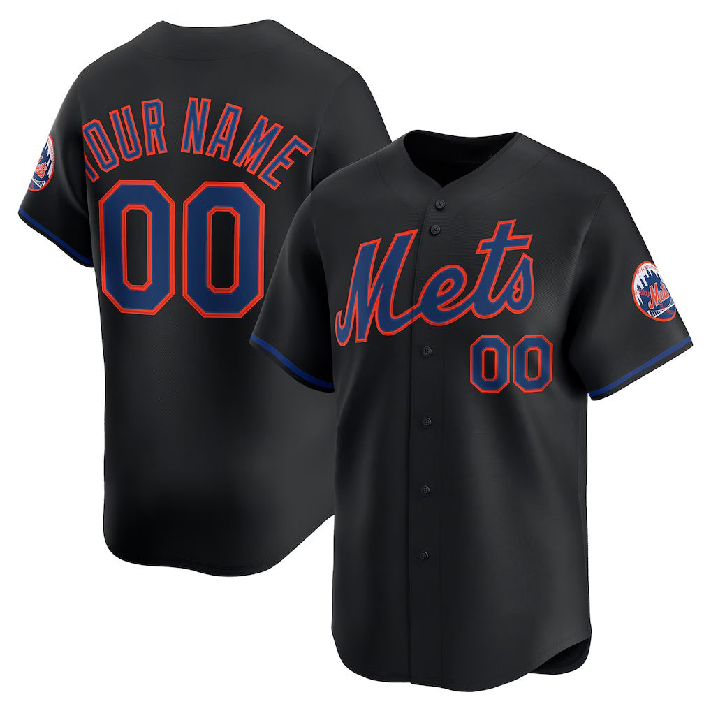 Custom New York Mets Black Alternate Limited Baseball Jersey HELVY
