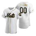Custom New York Mets White Stitched Flex Base Golden Edition Baseball Jersey HELVY