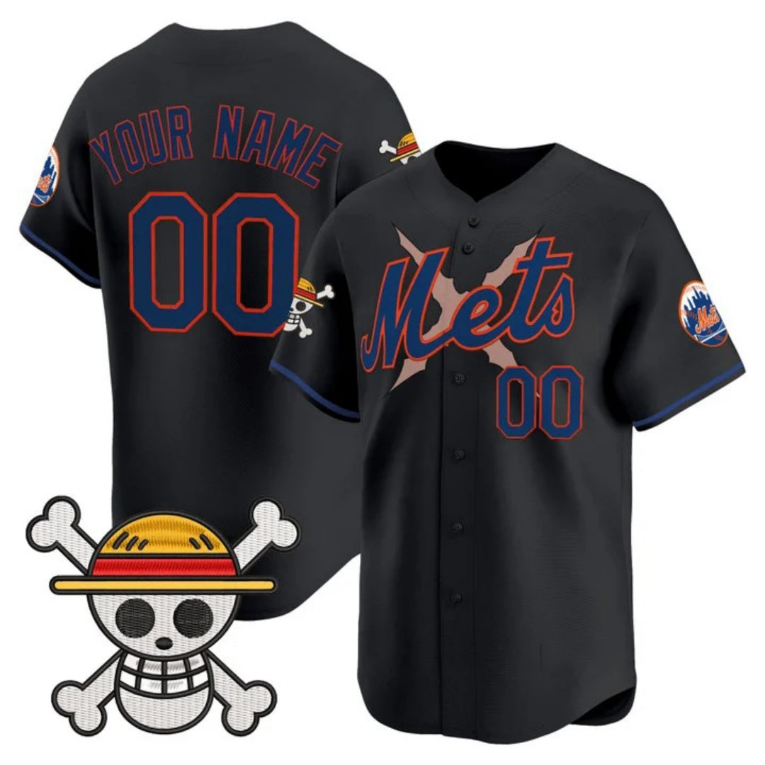 Custom New York Mets x One Piece Black Vapor Premier Limited Jersey - Stitched Baseball Jersey