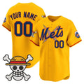Custom New York Mets x One Piece Gold Vapor Premier Limited Jersey - Stitched Baseball Jersey