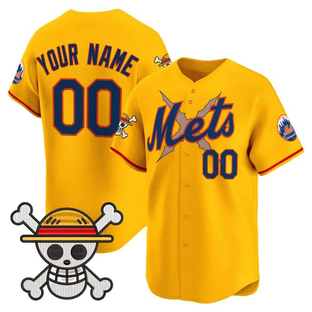 Custom New York Mets x One Piece Gold Vapor Premier Limited Jersey - Stitched Baseball Jersey