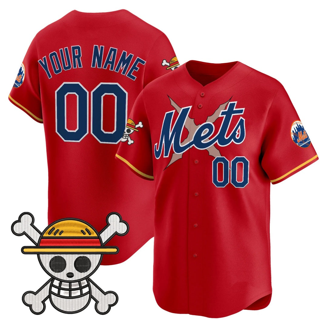 Custom New York Mets x One Piece Red Vapor Premier Limited Jersey - Stitched Baseball Jersey