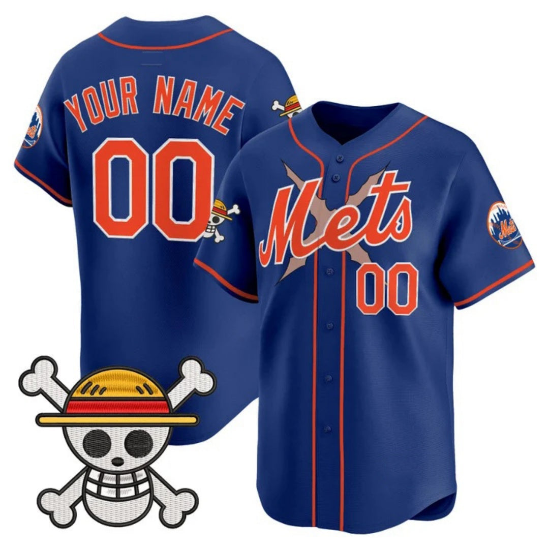 Custom New York Mets x One Piece Royal Vapor Premier Limited Jersey - Stitched Baseball Jersey