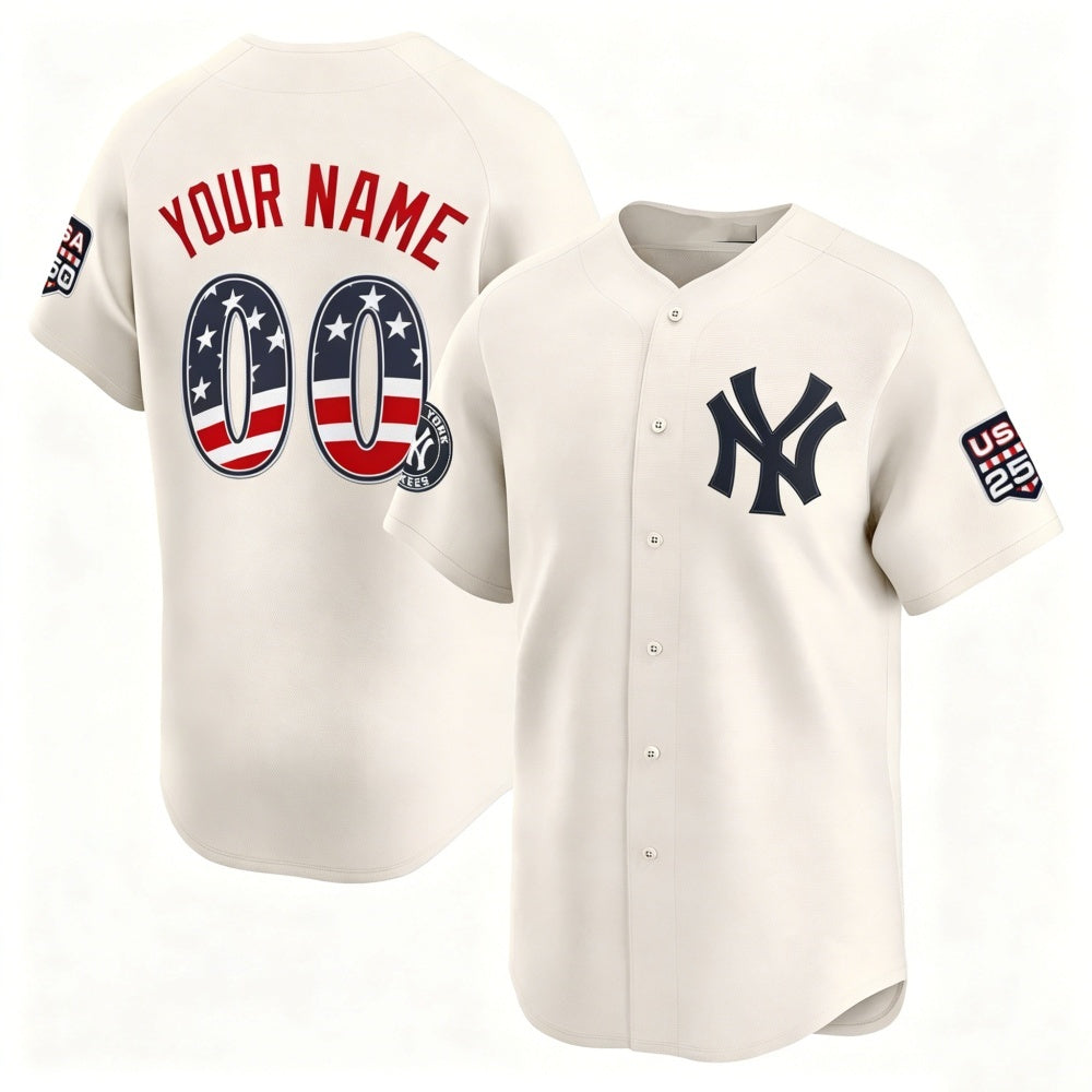 Custom New York Yankees Cream USA 250 Fourth of July Limited Stitched Jersey
