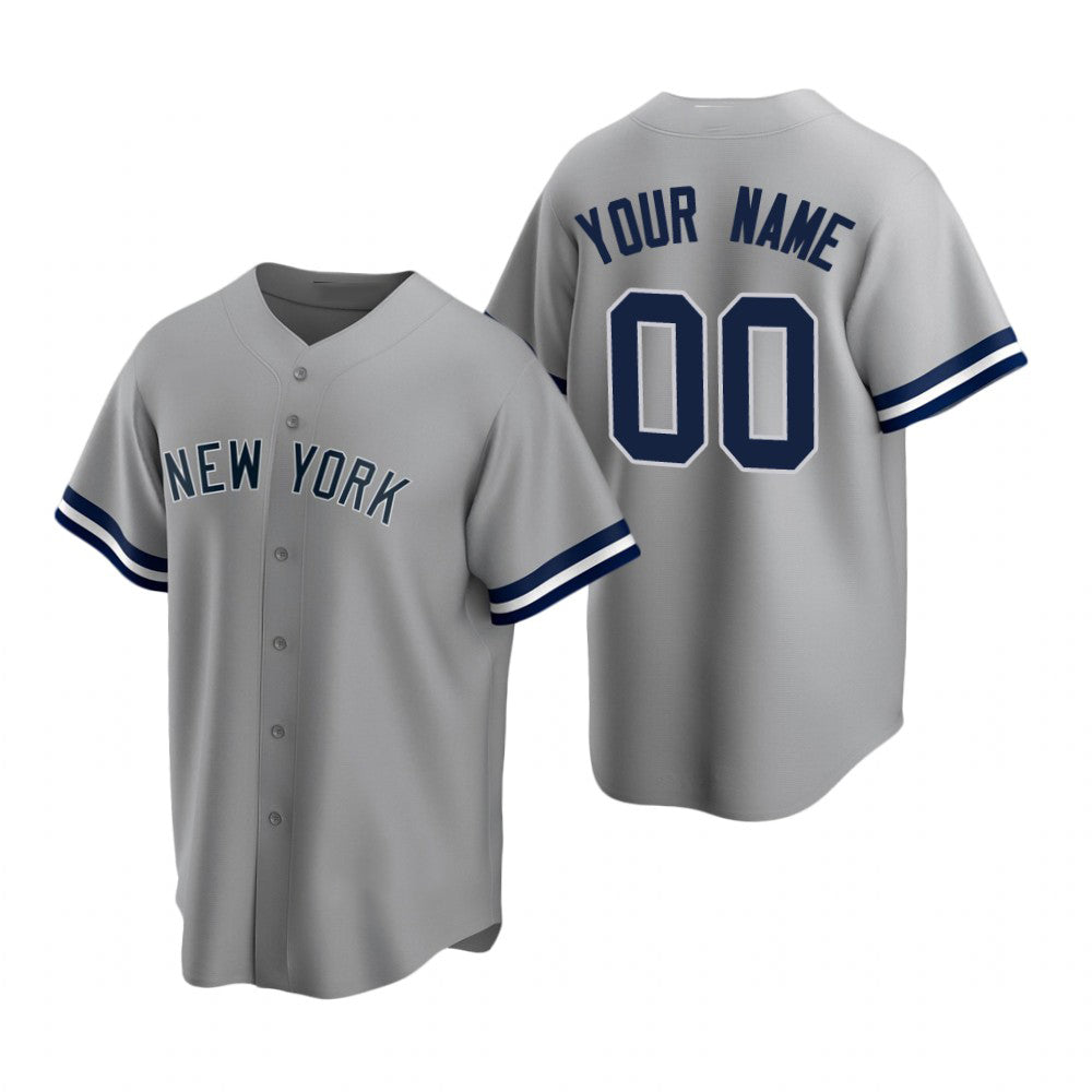 Custom New York Yankees Gray Stitched Cool Base Road Baseball Jersey HELVY
