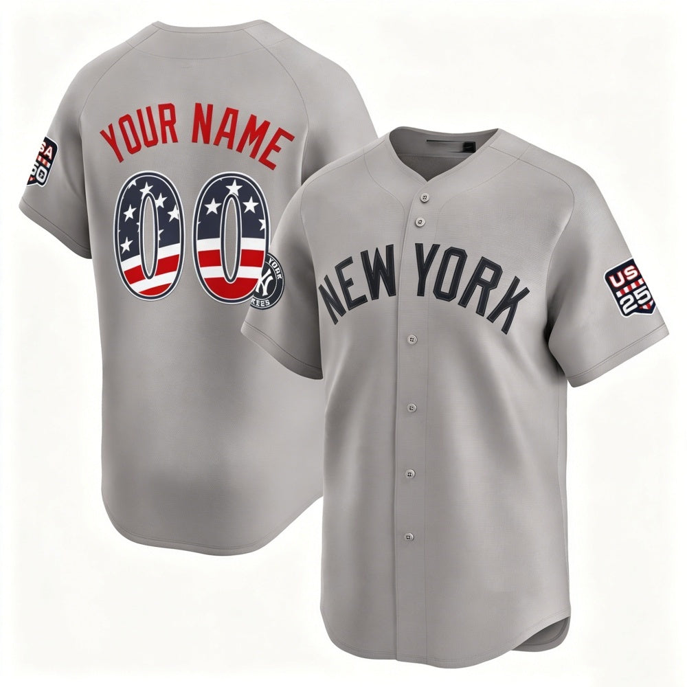 Custom New York Yankees Gray USA 250 Fourth of July Limited Stitched Jersey
