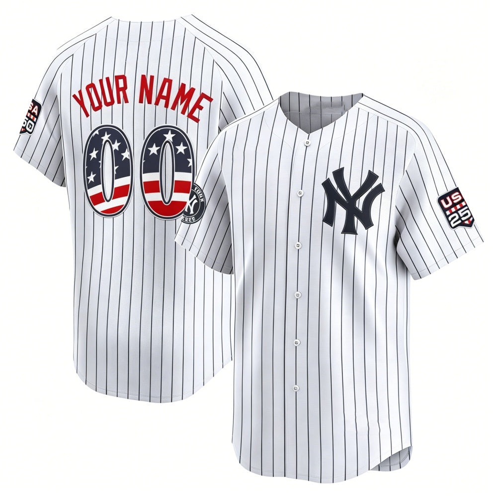 Custom New York Yankees White USA 250 Fourth of July Limited Stitched Jersey