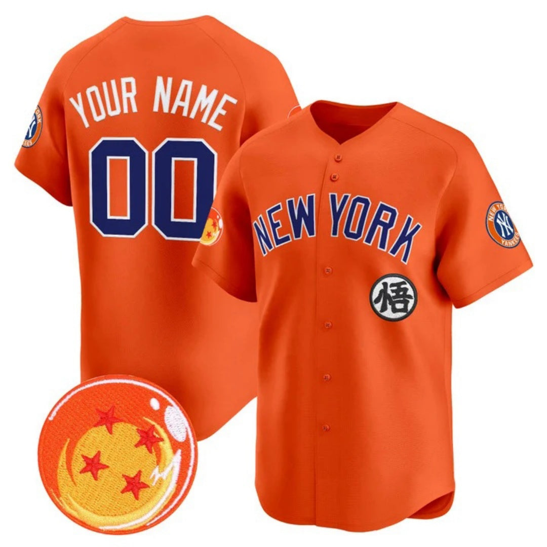 Custom New York Yankees x Dragon Ball Orange Vapor Premier Limited Jersey - All Stitched Baseball Jersey