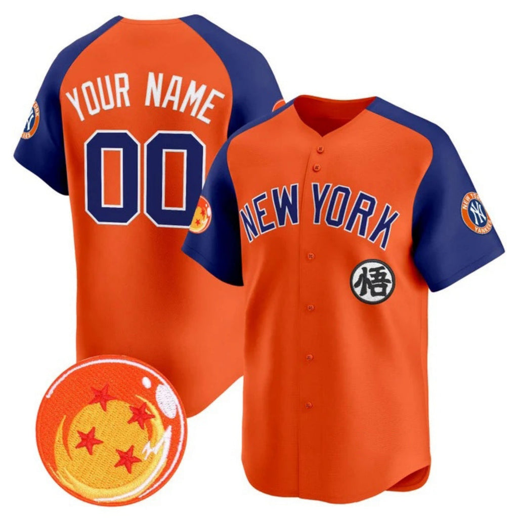 Custom New York Yankees x Dragon Ball Royal Orange Vapor Premier Limited Jersey - All Stitched Baseball Jersey