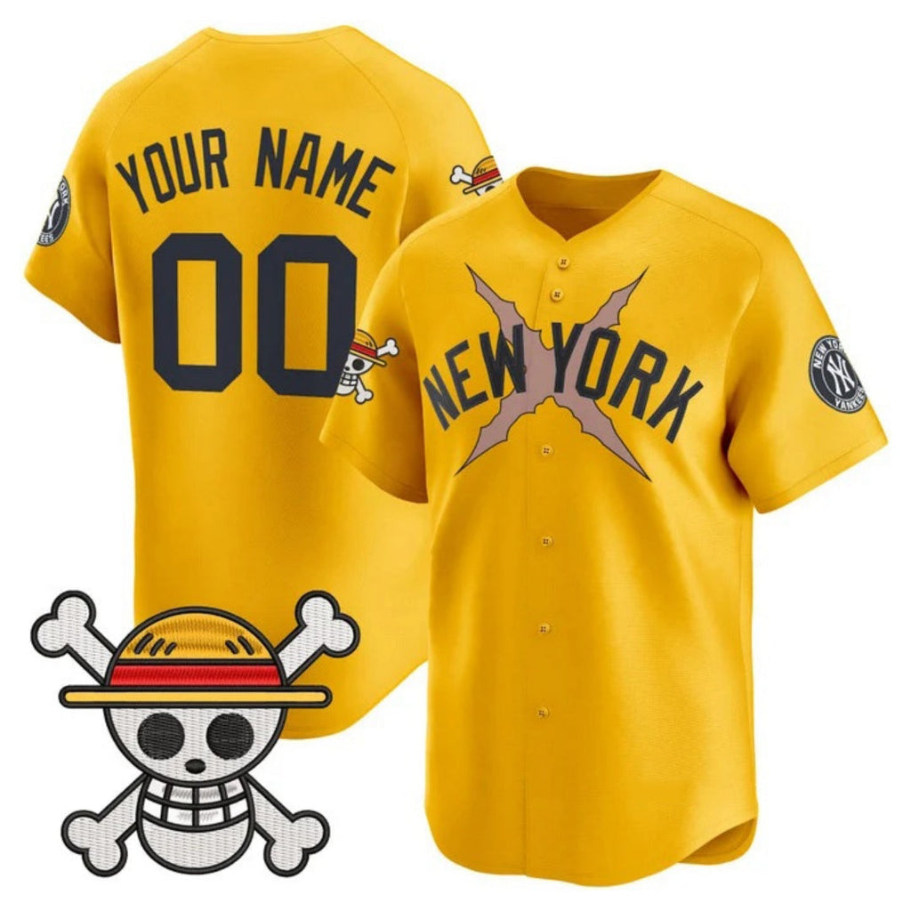 Custom New York Yankees x One Piece Gold Vapor Premier Limited Jersey - Stitched Baseball Jersey