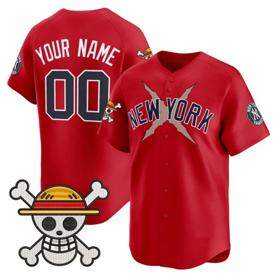 Custom New York Yankees x One Piece Red Vapor Premier Limited Jersey - Stitched Baseball Jersey
