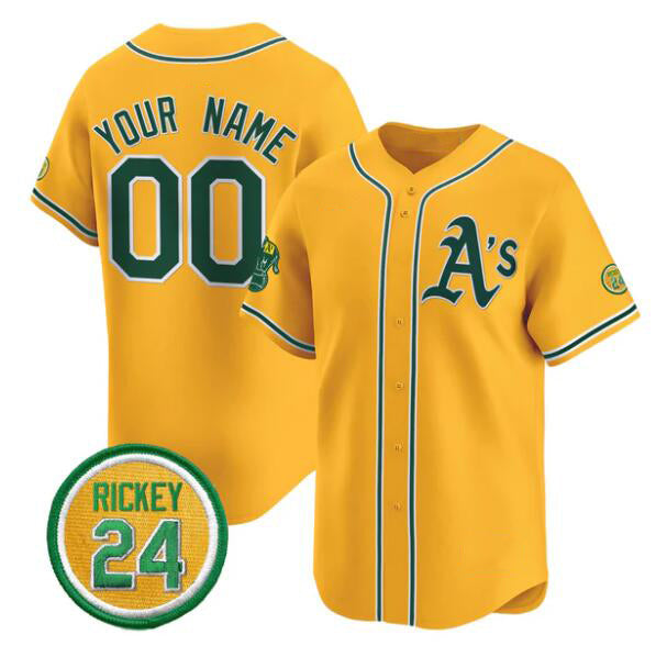 Custom Oakland Athletics Active Player Gold Rickey Henderson Patch Vapor Premier Limited Stitched Baseball Jersey