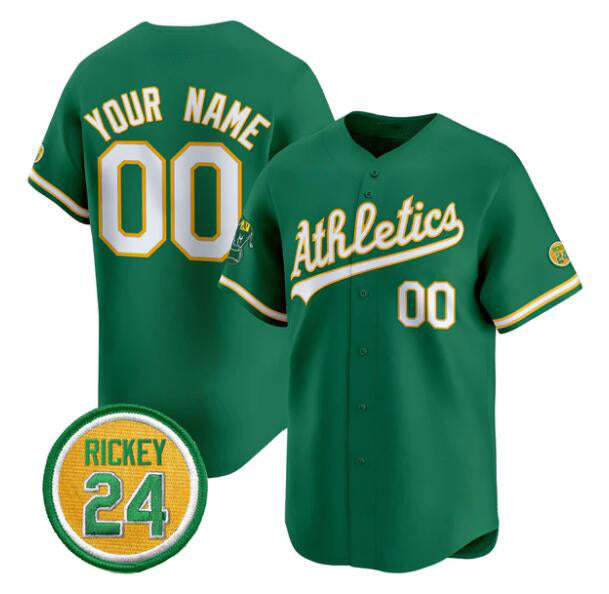 Custom Oakland Athletics Active Player Green Rickey Henderson Patch Vapor Premier Limited Stitched Baseball Jersey