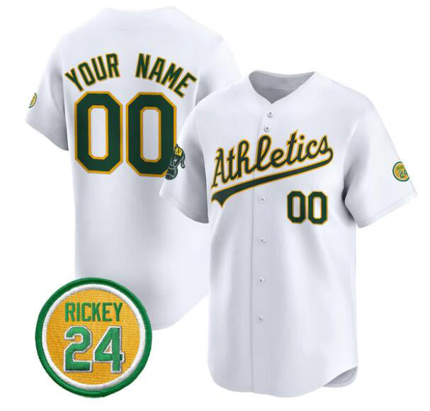 Custom Oakland Athletics Active Player White Rickey Henderson Patch Vapor Premier Limited Stitched Baseball Jersey