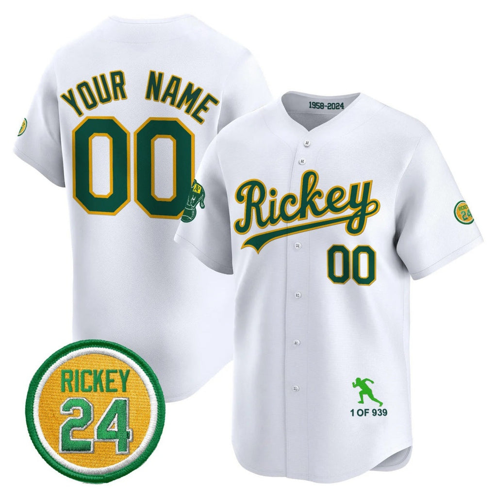 Custom Oakland Athletics White Rickey Tribute style Vapor Premier Limited Jersey - All Stitched Baseball Jersey