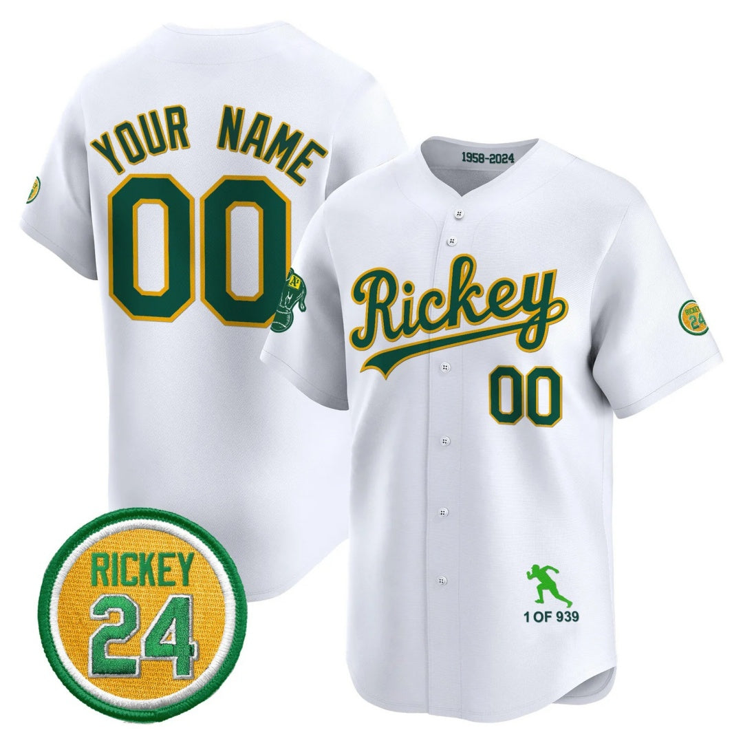 Custom Oakland Athletics White Rickey Tribute style Vapor Premier Limited Jersey - All Stitched Baseball Jersey
