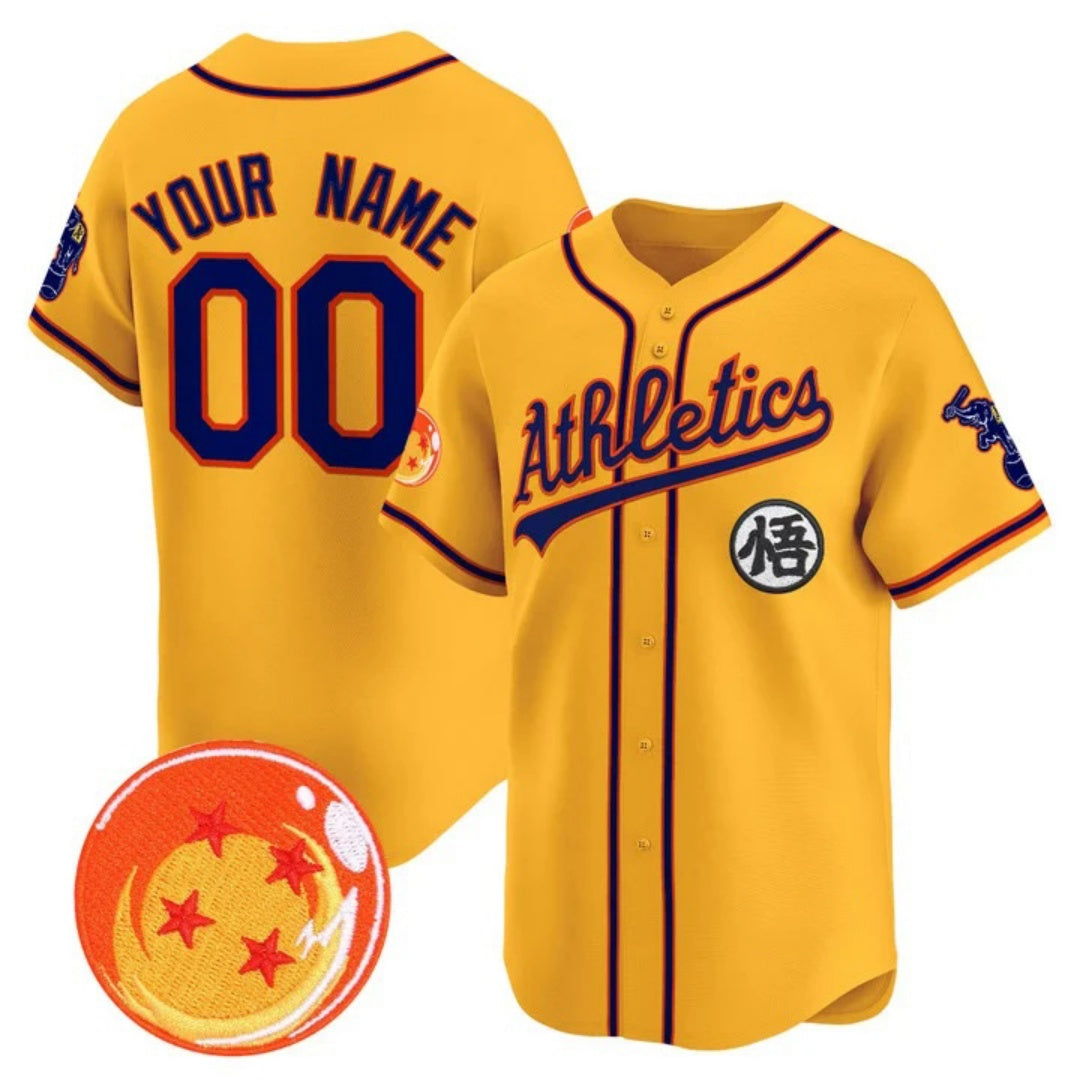 Custom Oakland Athletics x Dragon Ball Gold Vapor Premier Limited Jersey - All Stitched Baseball Jersey