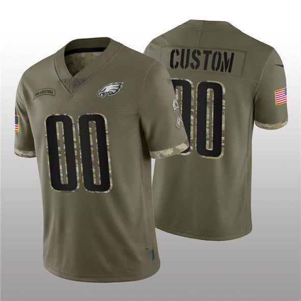 Custom P.Eagles ACTIVE PLAYER 2022 Olive Salute To Service Limited Stitched Jersey
