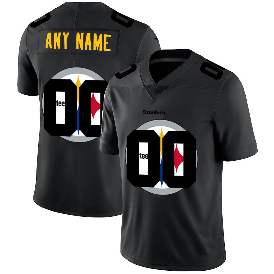 Custom P.Steelers Black Team Logo Dual Overlap Limited Jersey