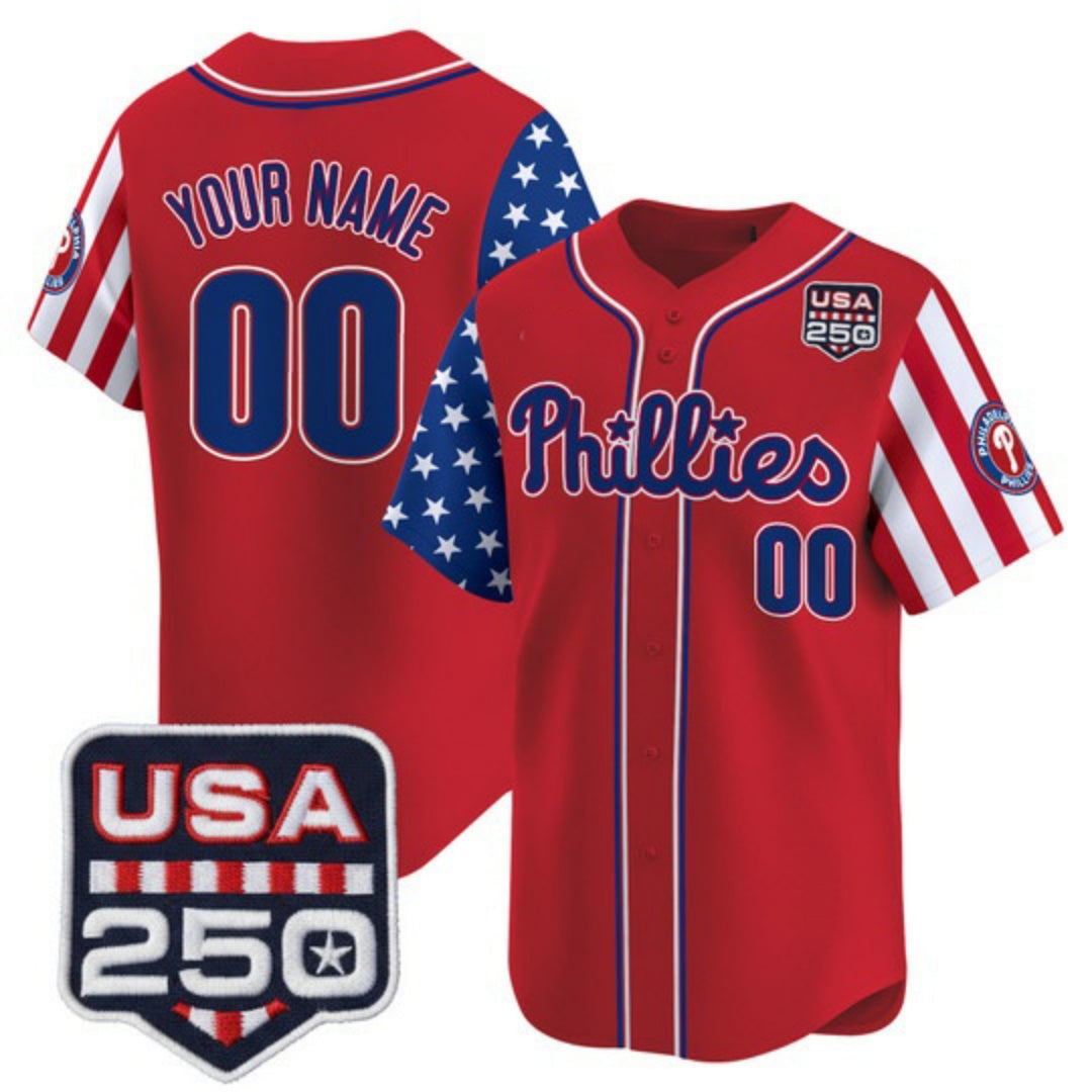Custom Philadelphia Phillies America 250 Edition Vapor Premier Limited Red Stitched Baseball Jersey