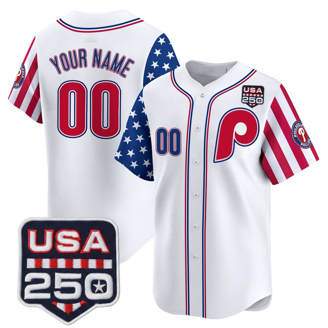 Custom Philadelphia Phillies America 250 Edition Vapor Premier Limited White Stitched Baseball Jersey