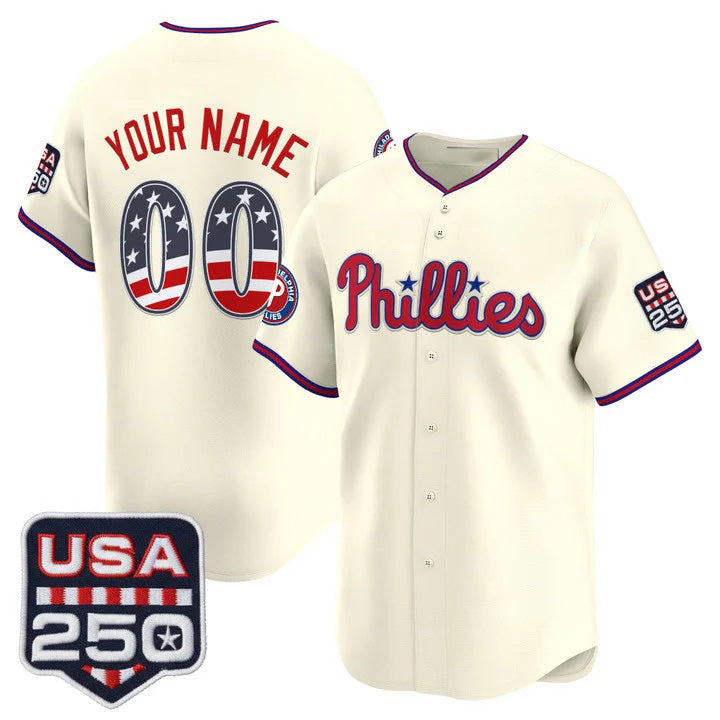 Custom Philadelphia Phillies Cream USA 250 Fourth of July Vapor Premier Limited Jersey - All Stitched Baseball Jersey